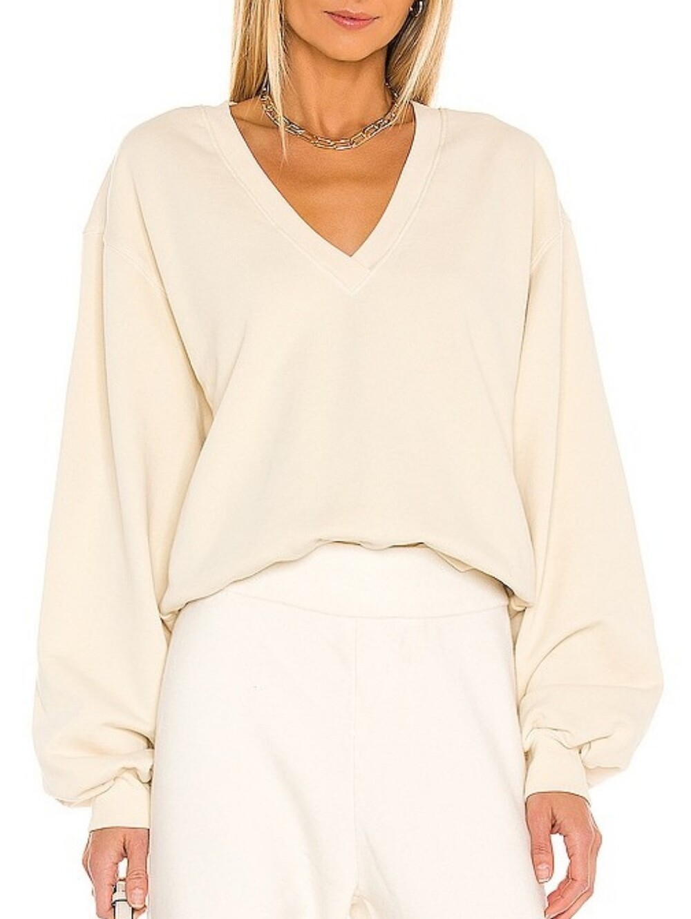 AGOLDE V Neck Balloon Sleeve Sweatshirt Size Large